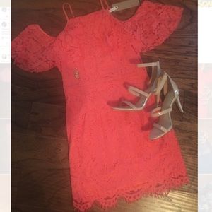 Lace, cold shoulder dress